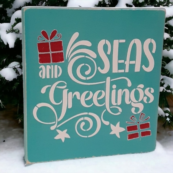 Coastal Christmas Wood Sign 6" Painted Beach Ocean Tiered Tray Shelf Sitter - Picture 4 of 13